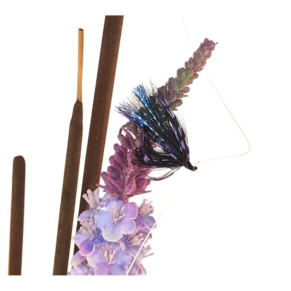 Artificial Floral Arrangement In Fishing Creel Basket With Vibrant Red Purple & - Picture 9 of 15